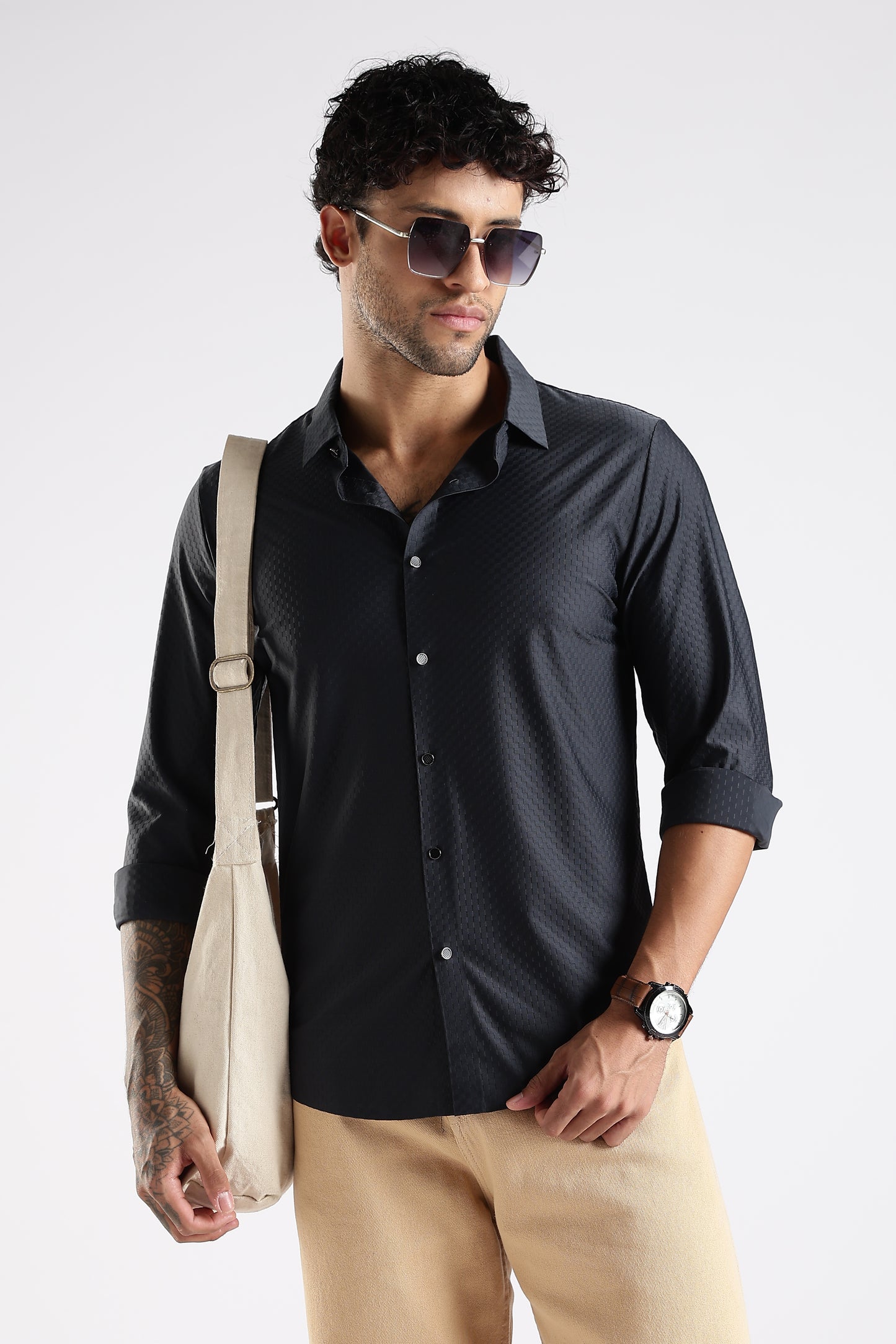 Regular Fit Stitchless Imported Designer Black Shirt