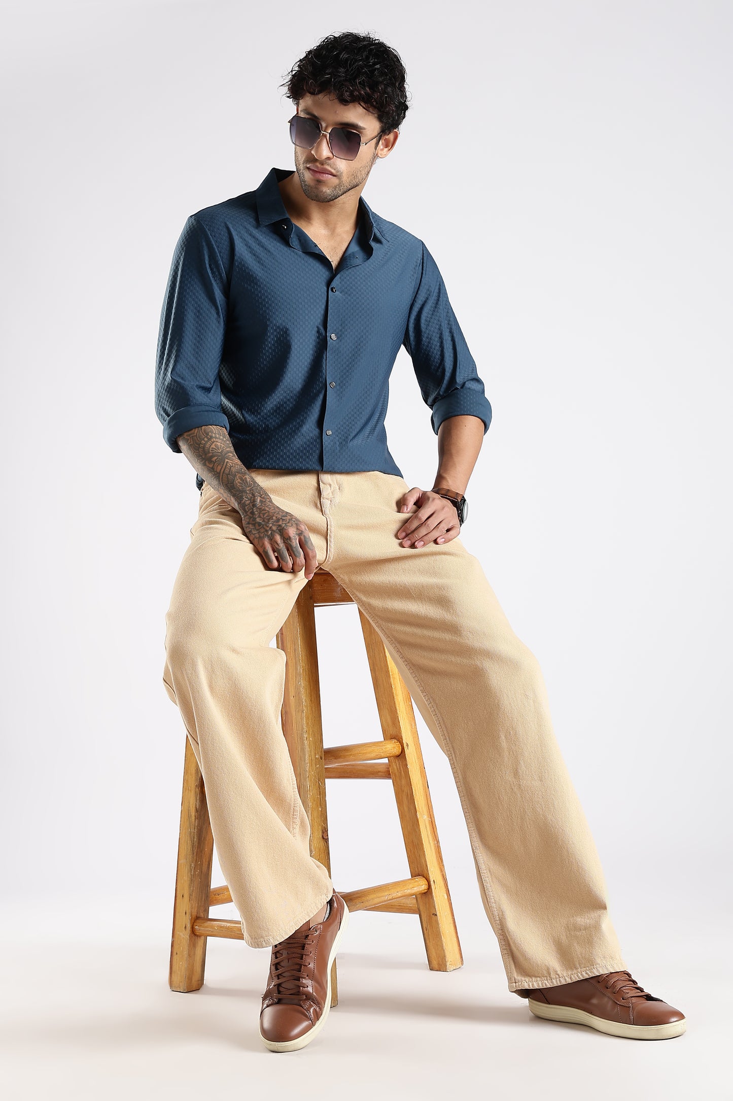 Regular Fit Stitchless Imported Designer Teal Blue Shirt