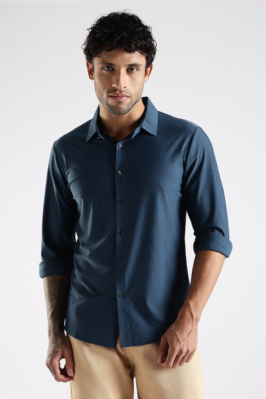 Regular Fit Stitchless Imported Designer Teal Blue Shirt