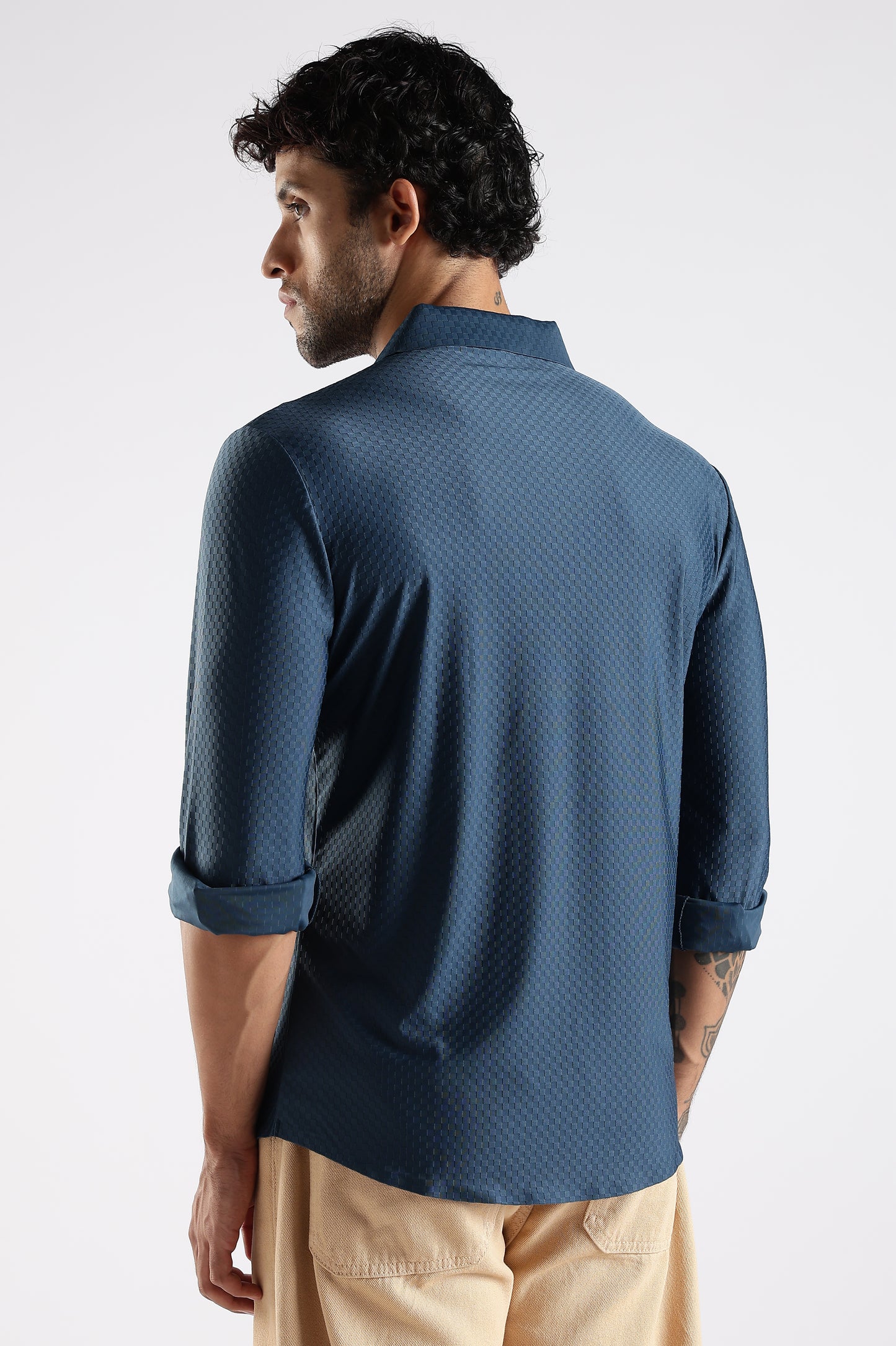 Regular Fit Stitchless Imported Designer Teal Blue Shirt