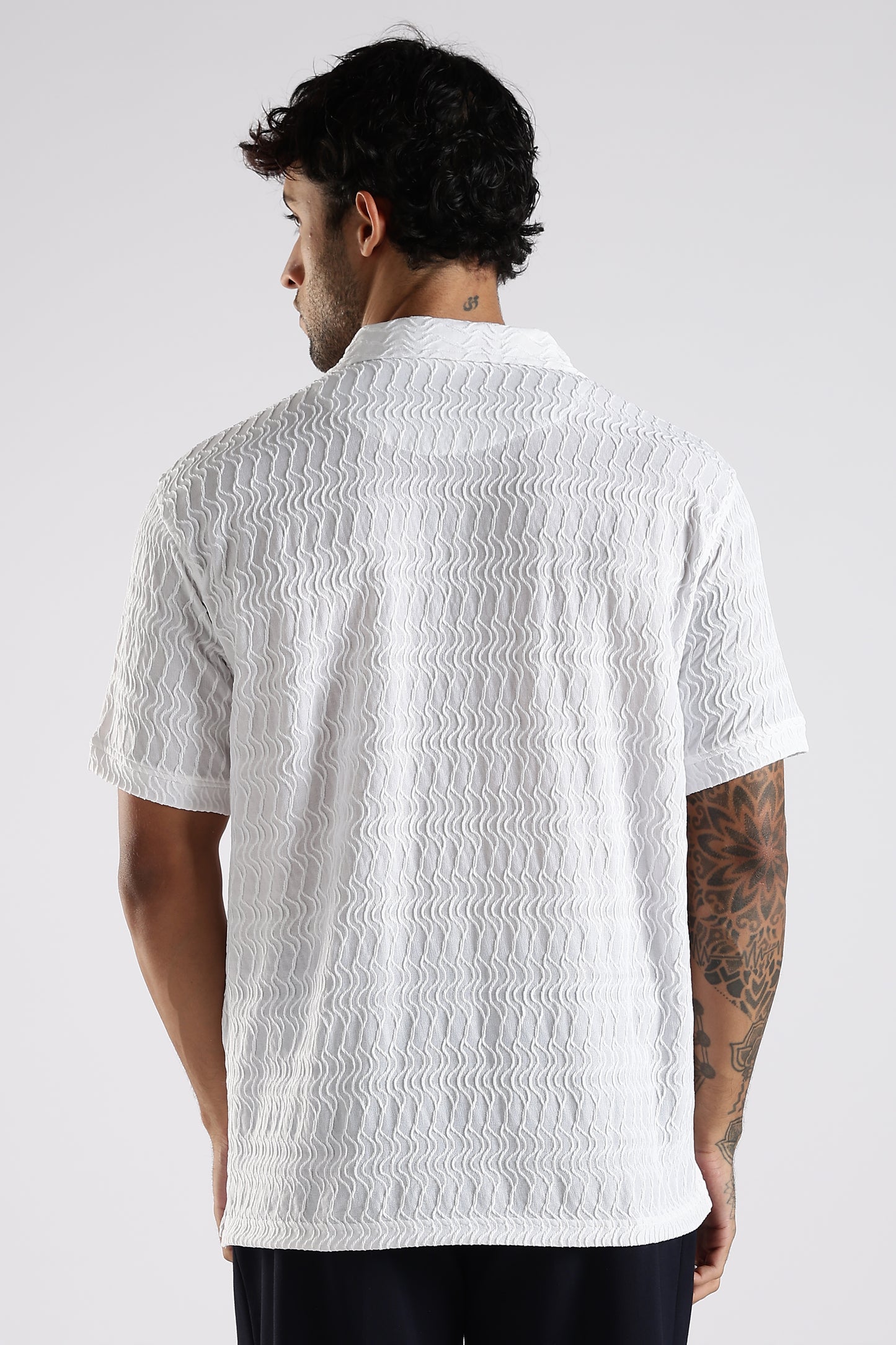 Regular Fit Jackuard Textured Zipper Polo White Tshirt