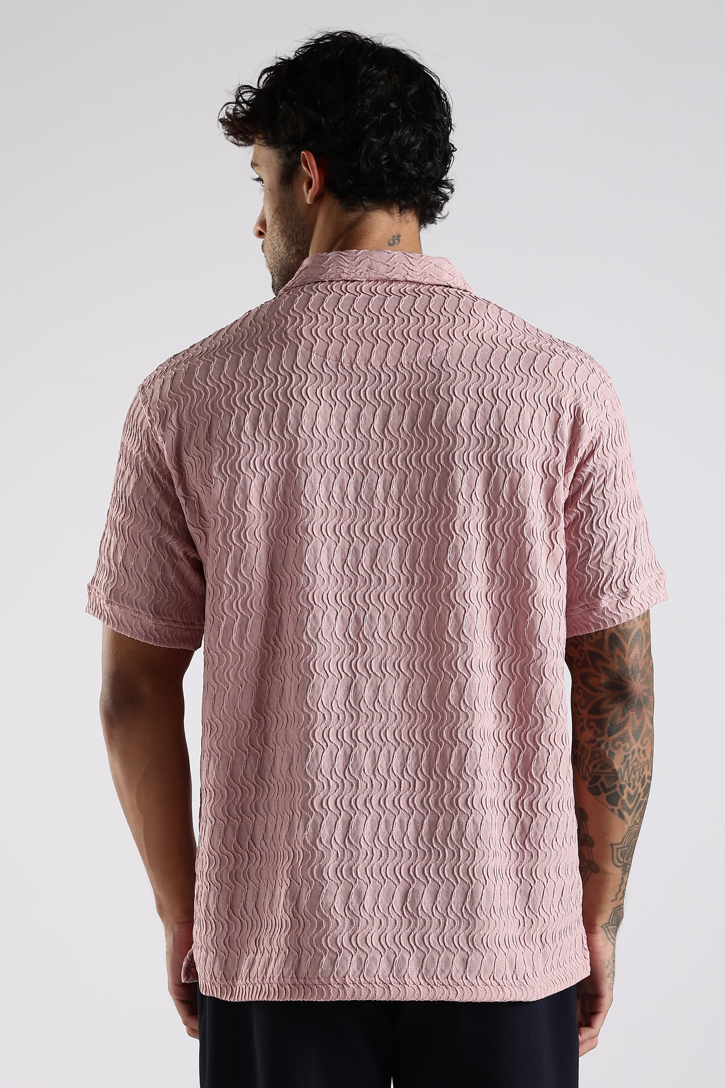 Regular Fit Jackuard Textured Zipper Polo Light Pink Tshirt