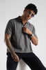 Regular Fit Jackuard Textured Zipper Polo Grey Textured Tshirt