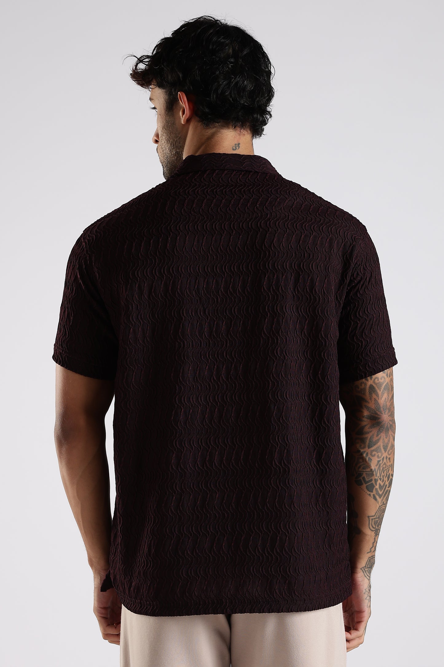Regular Fit Jackuard Textured Zipper Polo Dark Maroon Tshirt