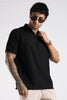 Regular Fit Jackuard Textured Zipper Polo Black Textured Tshirt