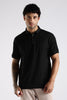 Regular Fit Jackuard Textured Zipper Polo Black Textured Tshirt