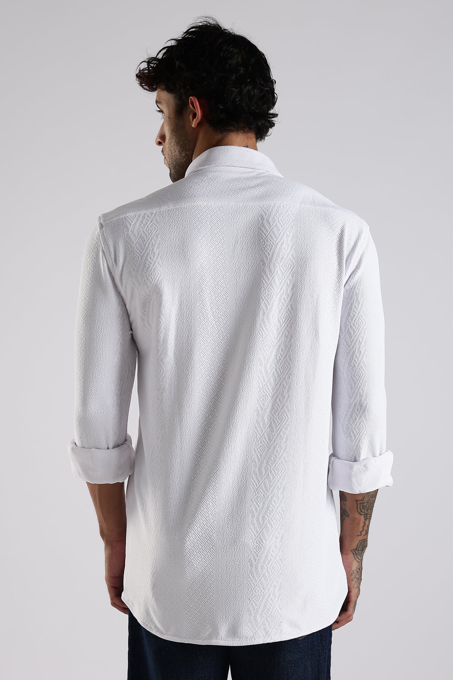 Regular Fit Textured Jacquard Fabric White Shirt