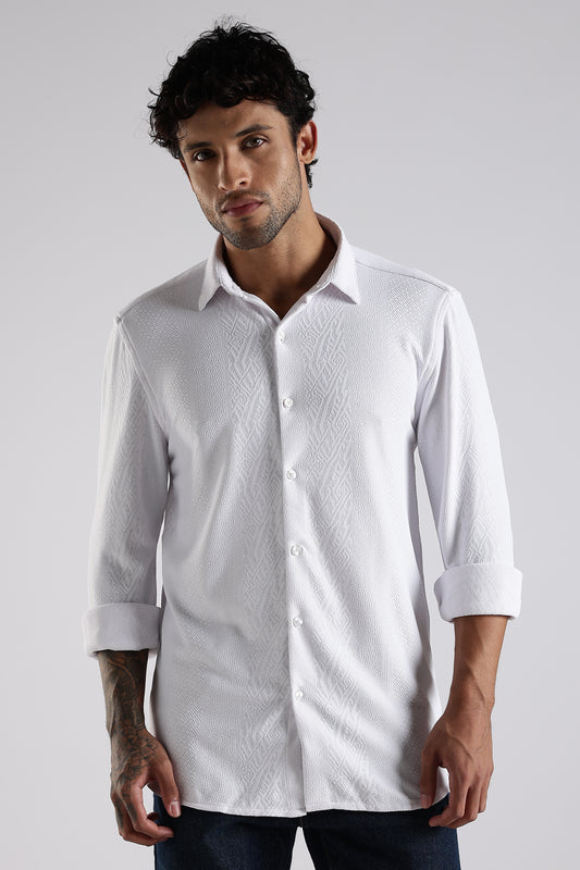 Regular Fit Textured Jacquard Fabric White Shirt