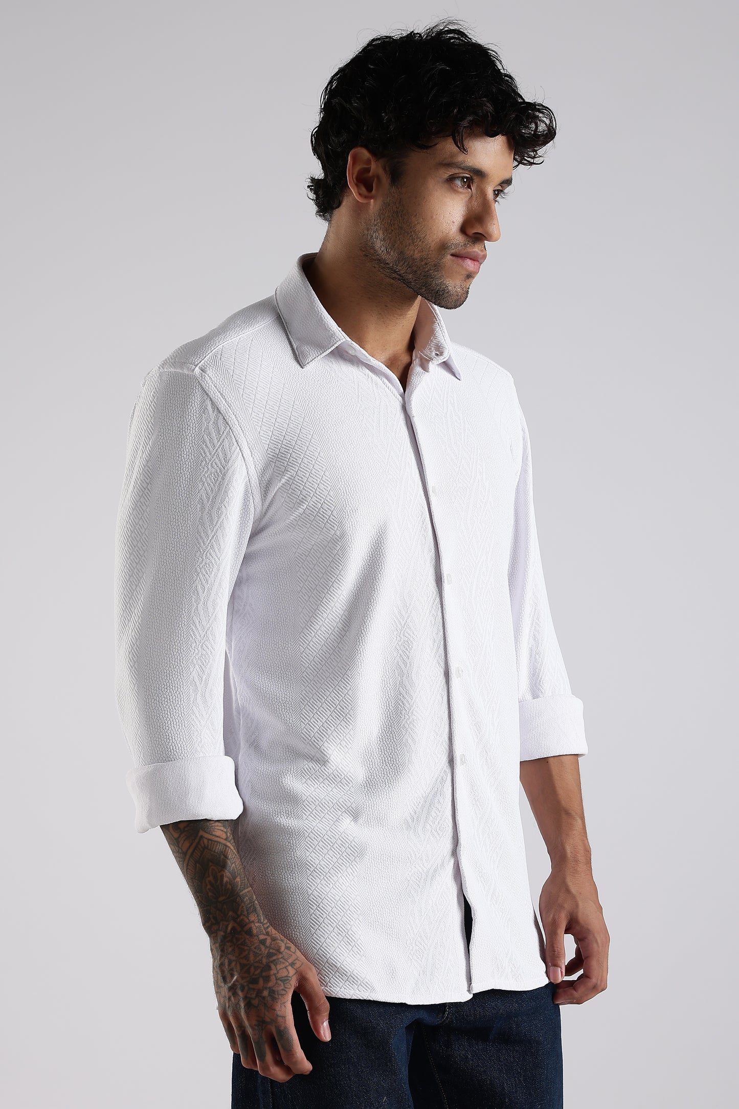 Regular Fit Textured Jacquard Fabric White Shirt