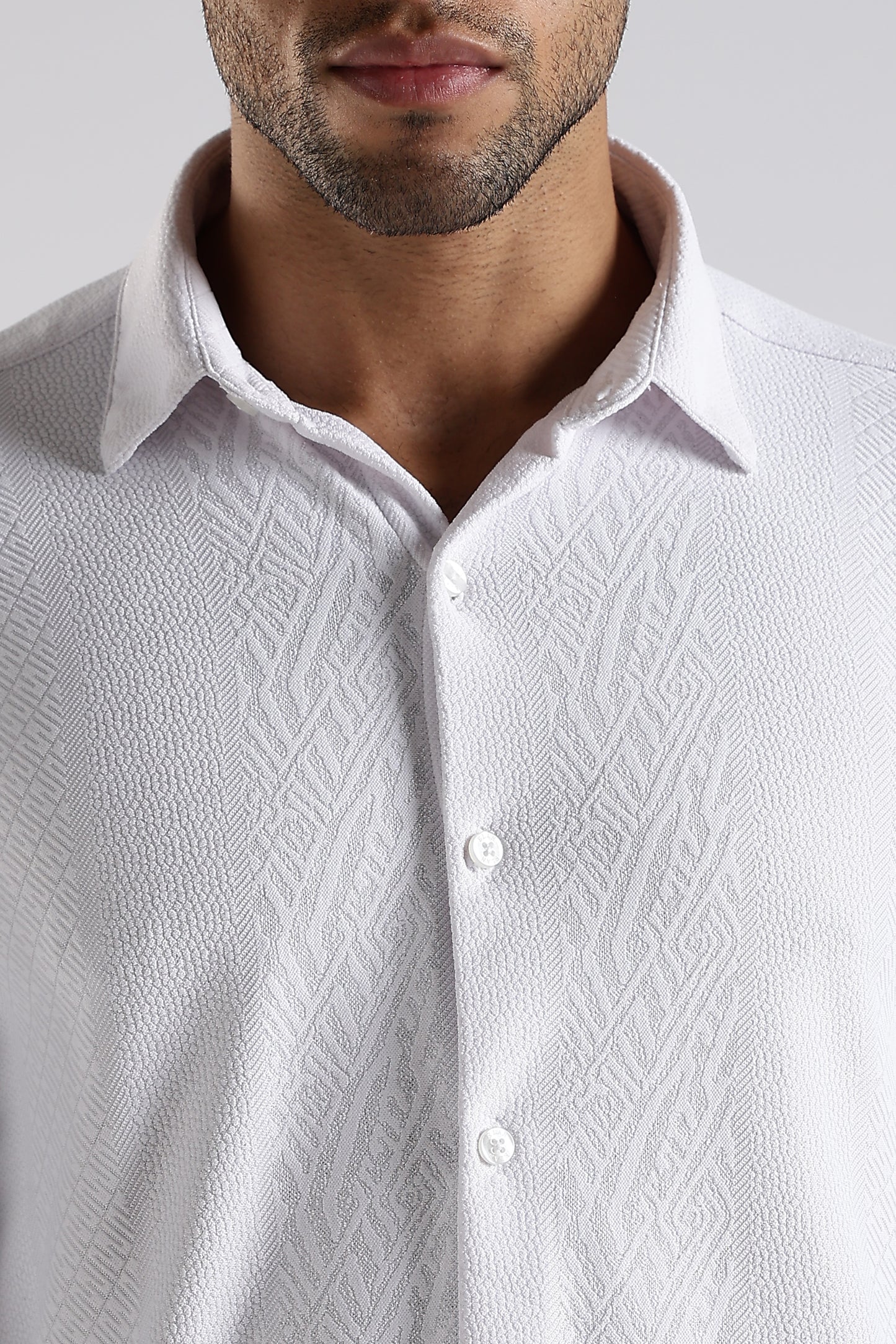Regular Fit Textured Jacquard Fabric White Shirt