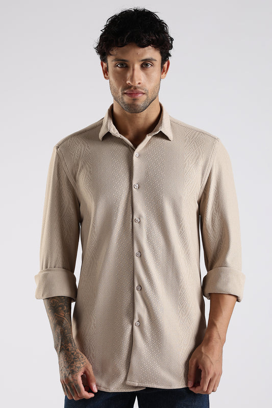 Regular Fit Textured Jacquard Fabric Warm Beige Shirt
