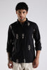 Regular Fit Leaf Embroidary Designer Black Shirt