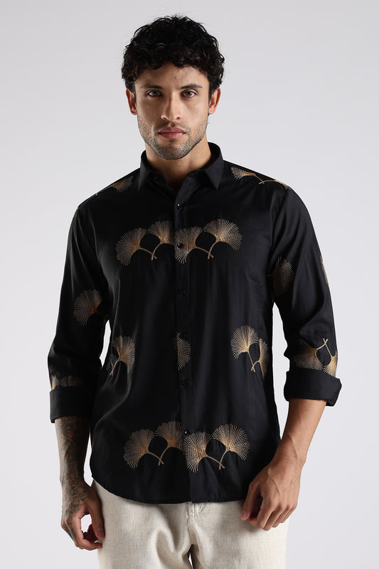 Regular Fit Embroidary Designer Black Shirt