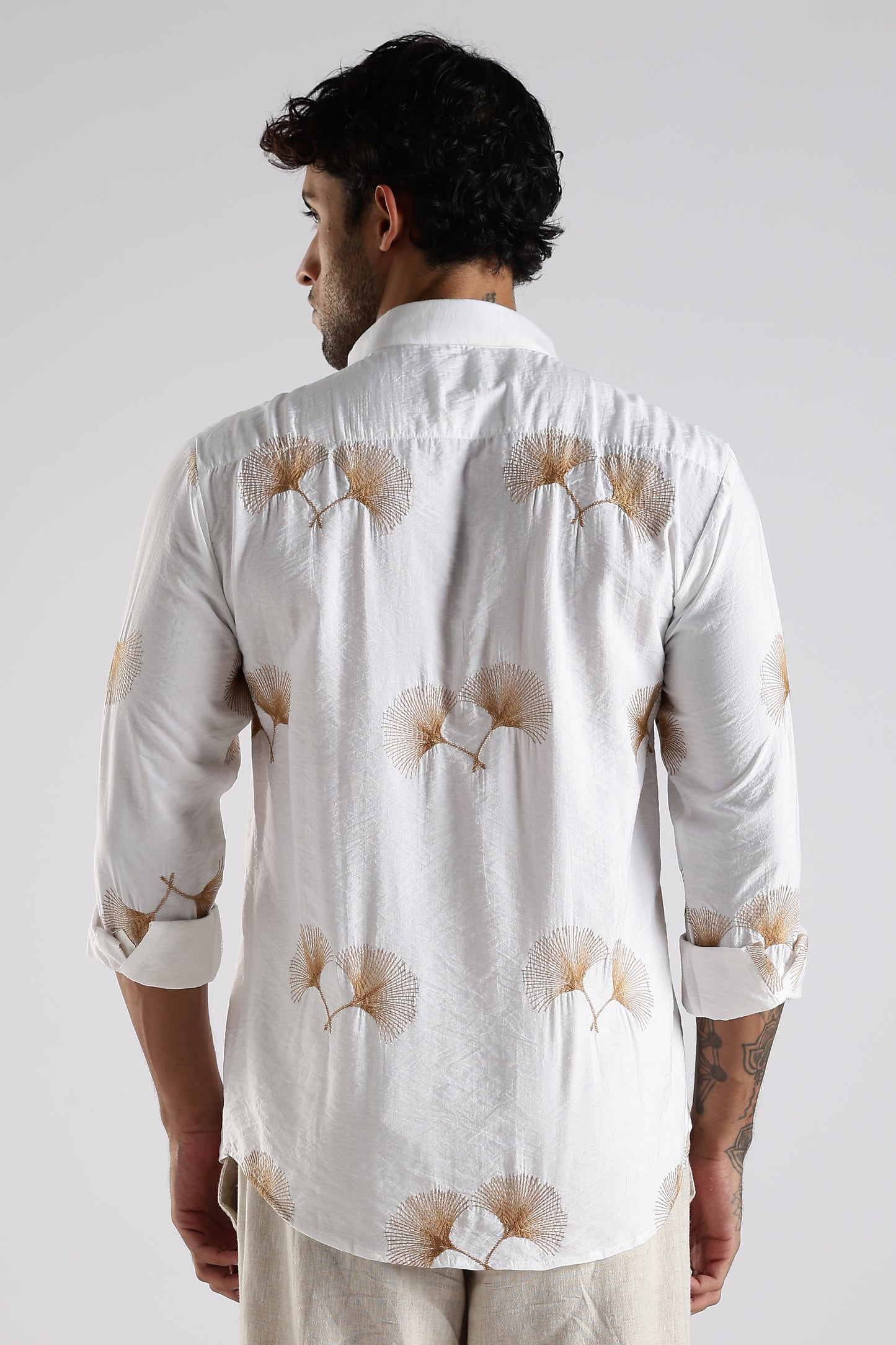 Regular Fit Floral Embroidary Designer White Shirt