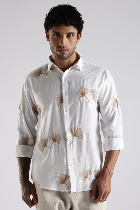 Regular Fit Embroidary Designer White Shirt