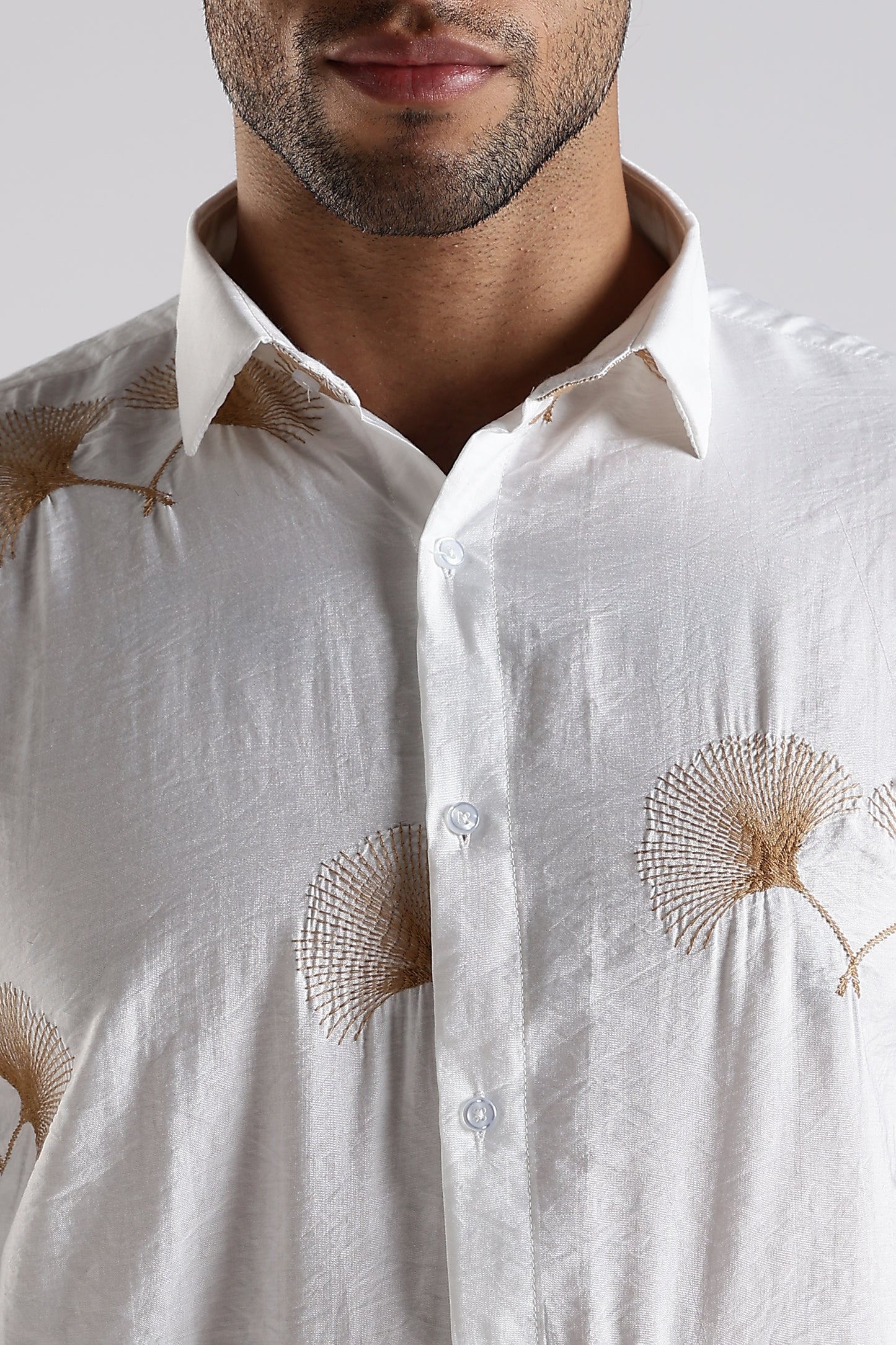 Regular Fit Floral Embroidary Designer White Shirt