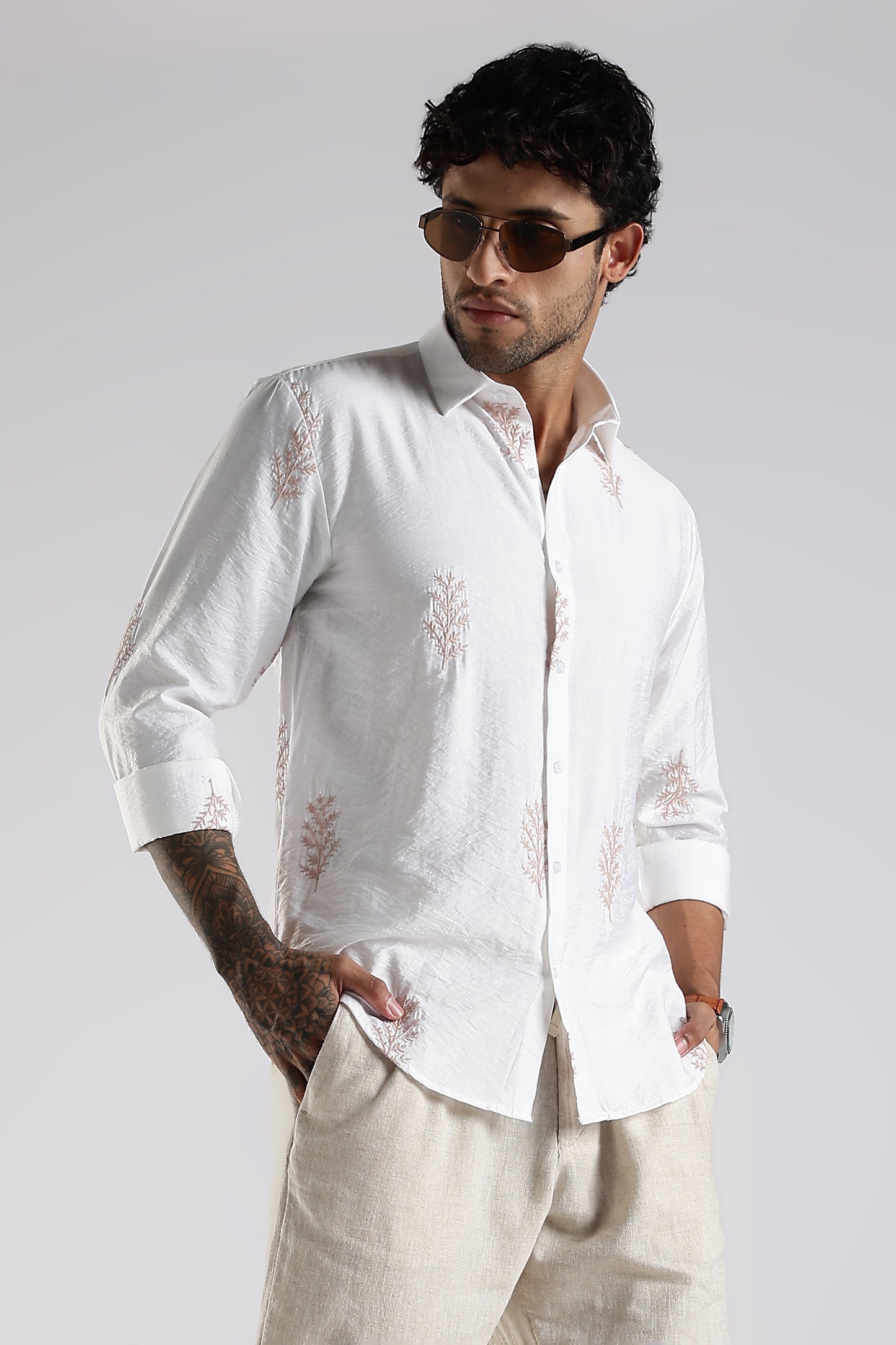 Regular Fit Embroidary Designer White Shirt