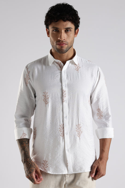Regular Fit Embroidary Designer White Shirt