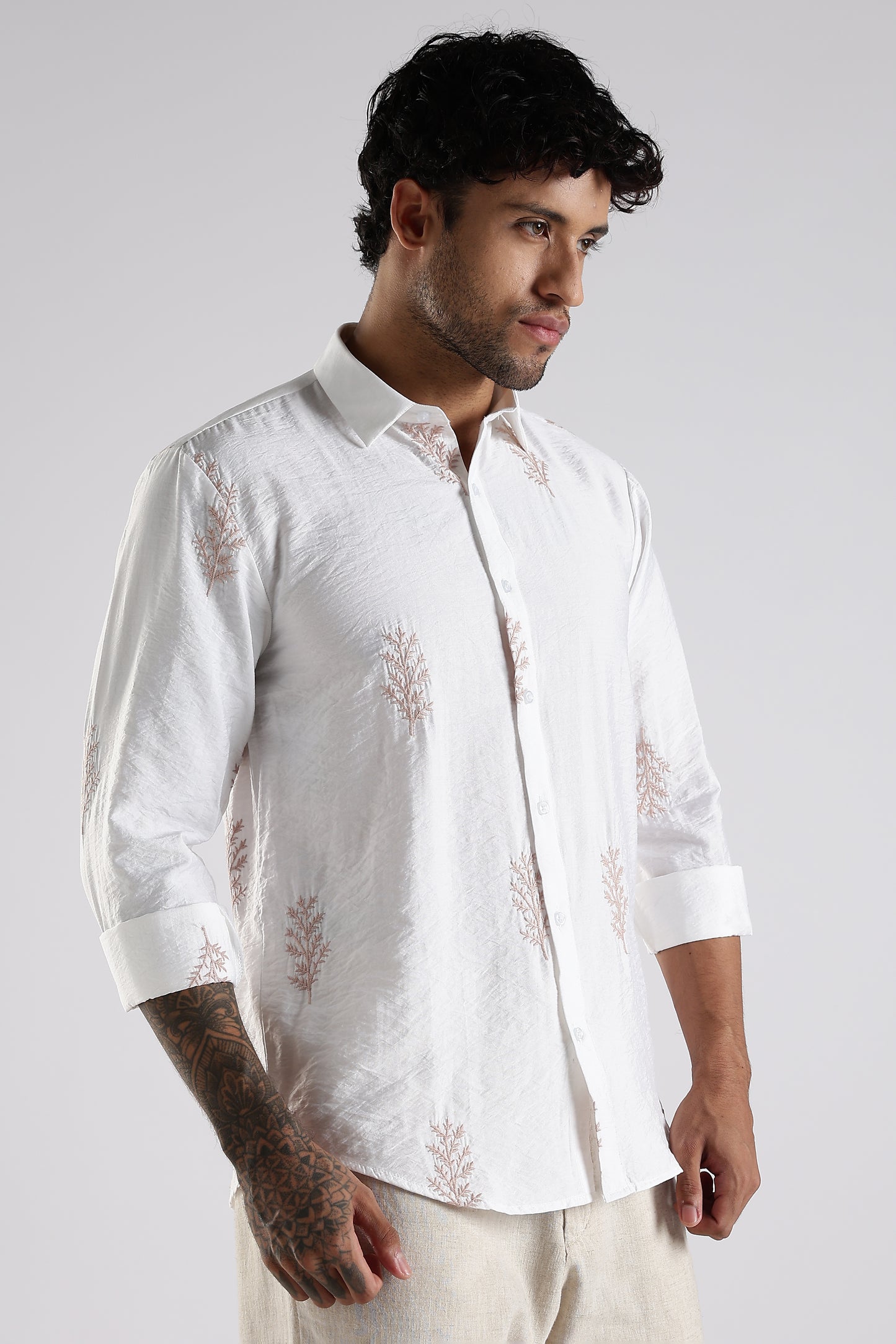 Regular Fit Embroidary Designer White Shirt