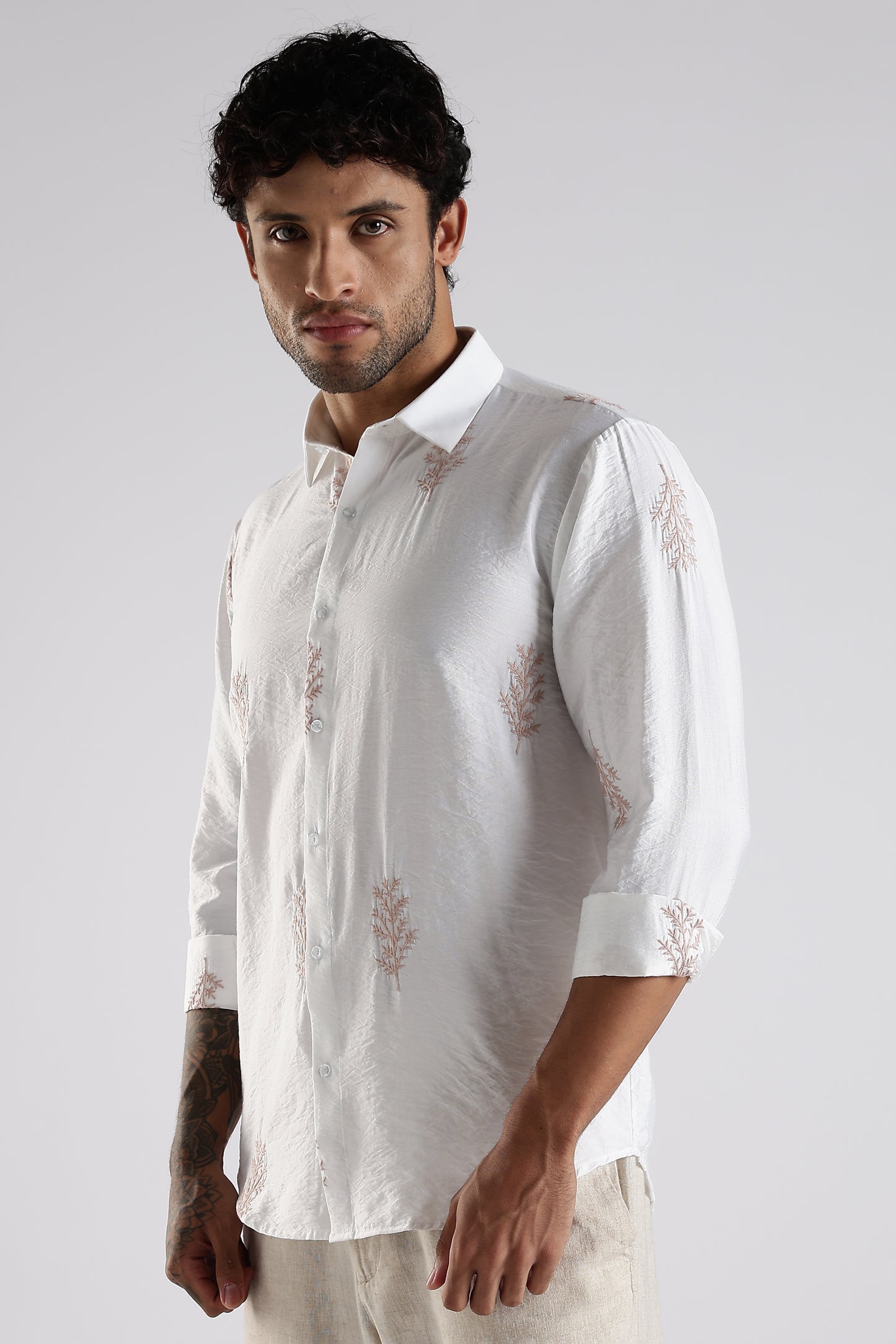Regular Fit Embroidary Designer White Shirt