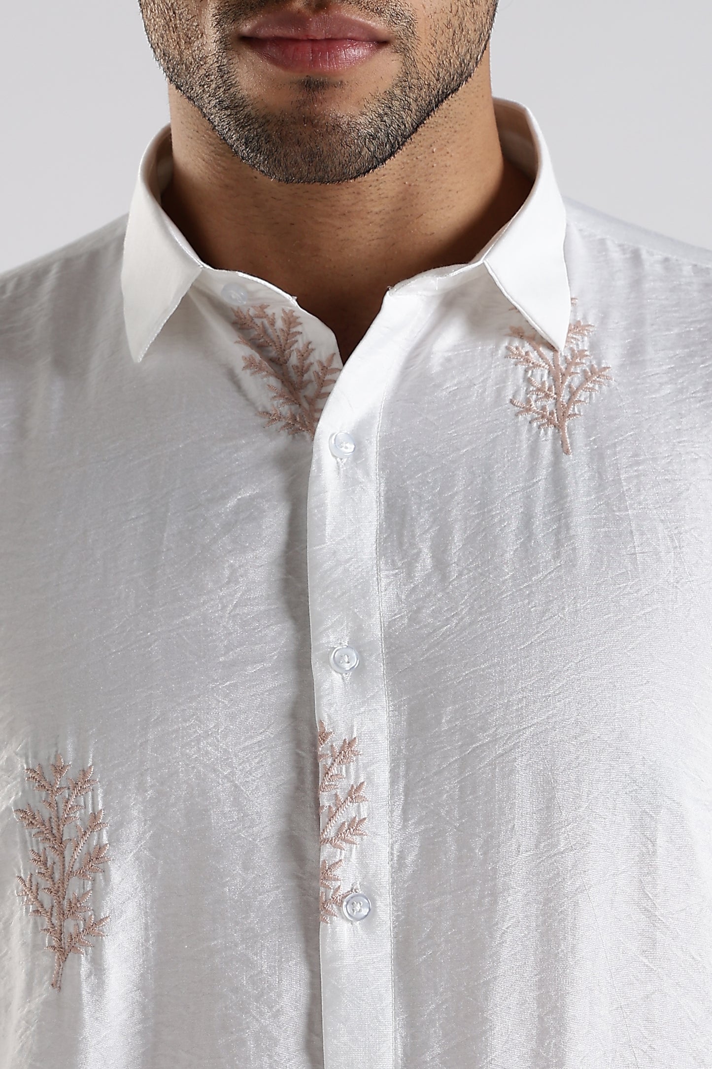 Regular Fit Embroidary Designer White Shirt
