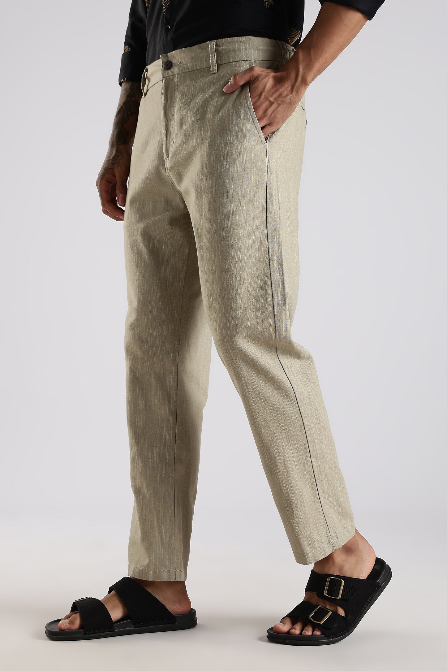 Regular Fit Linen Blend Light Beige Trouser