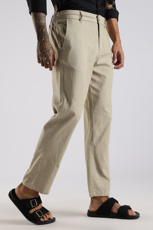 Regular Fit Linen Blend Light Beige Trouser