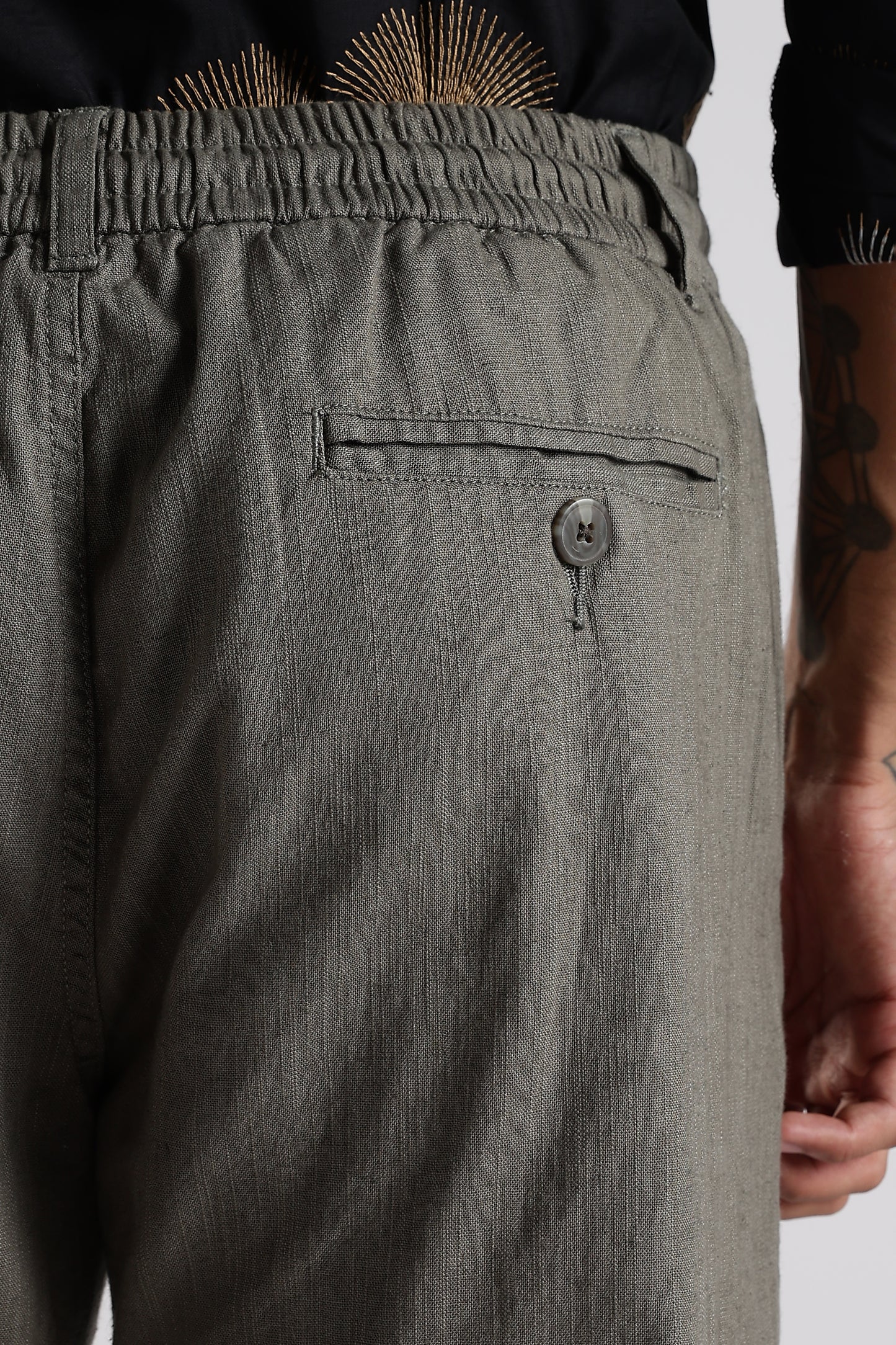 Regular Fit Linen Blend Charcoal Grey Trouser