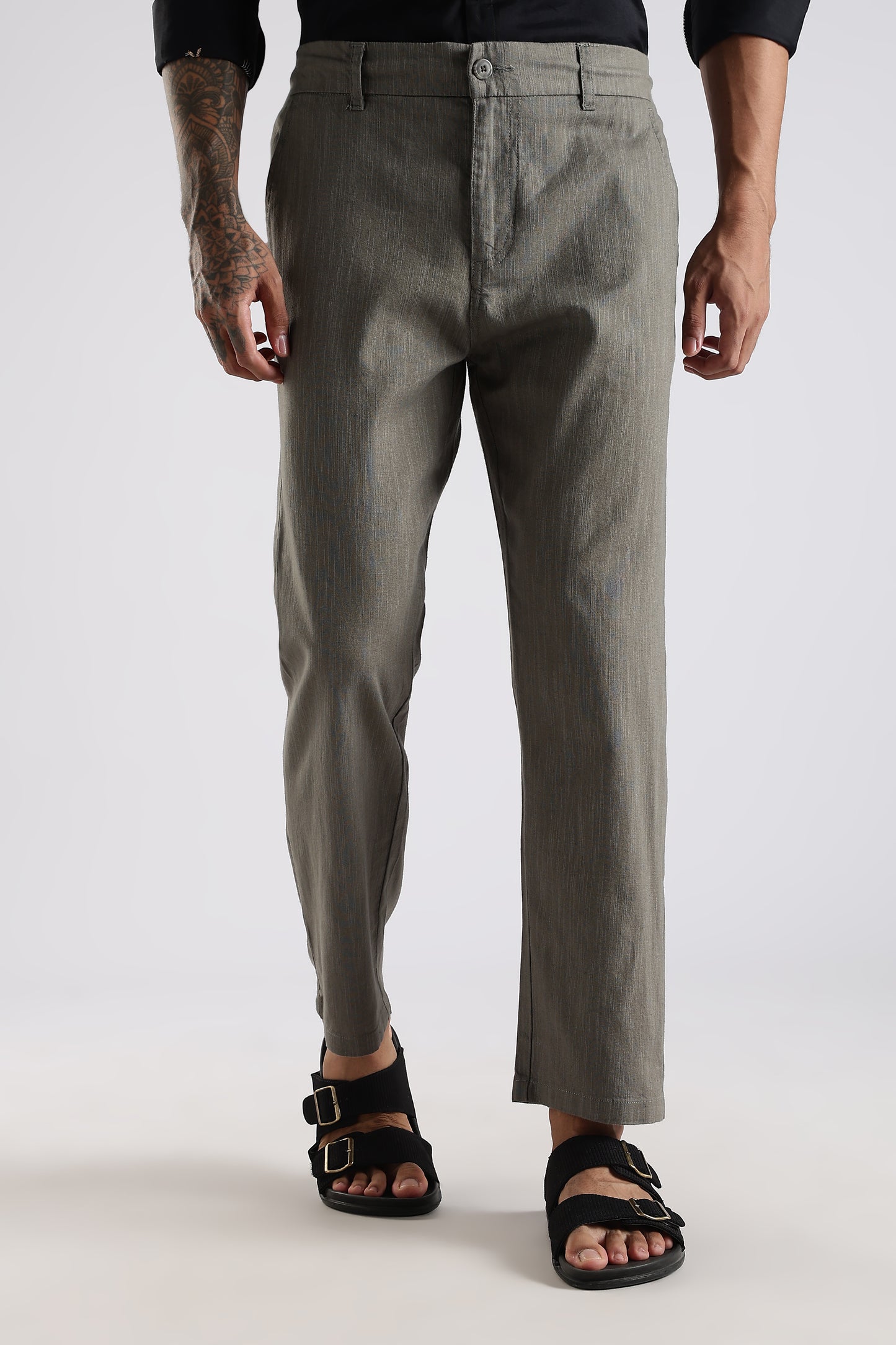Regular Fit Linen Blend Charcoal Grey Trouser