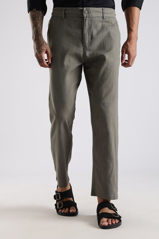 Regular Fit Linen Blend Charcoal Grey Trouser