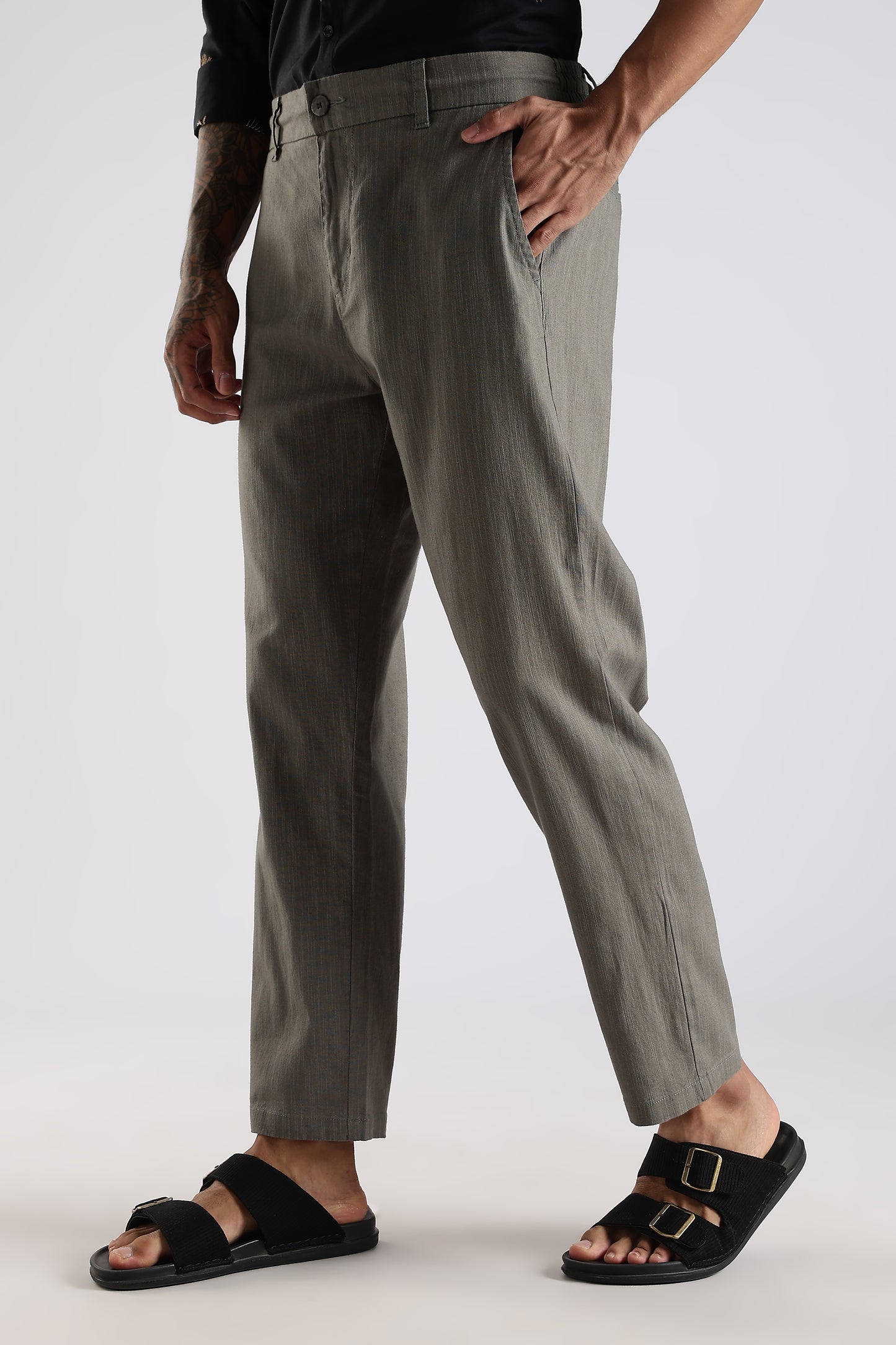Regular Fit Linen Blend Charcoal Grey Trouser
