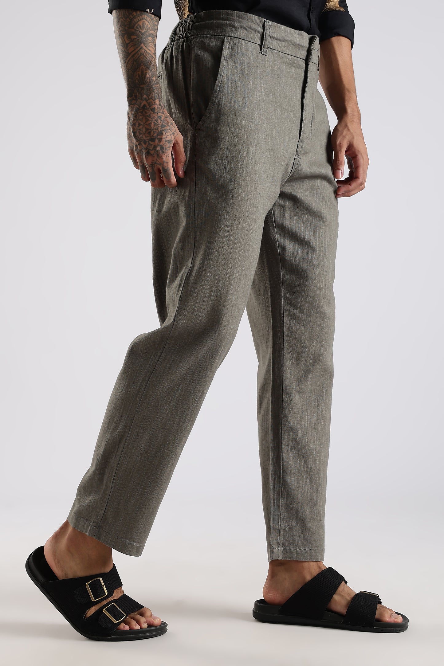 Regular Fit Linen Blend Charcoal Grey Trouser