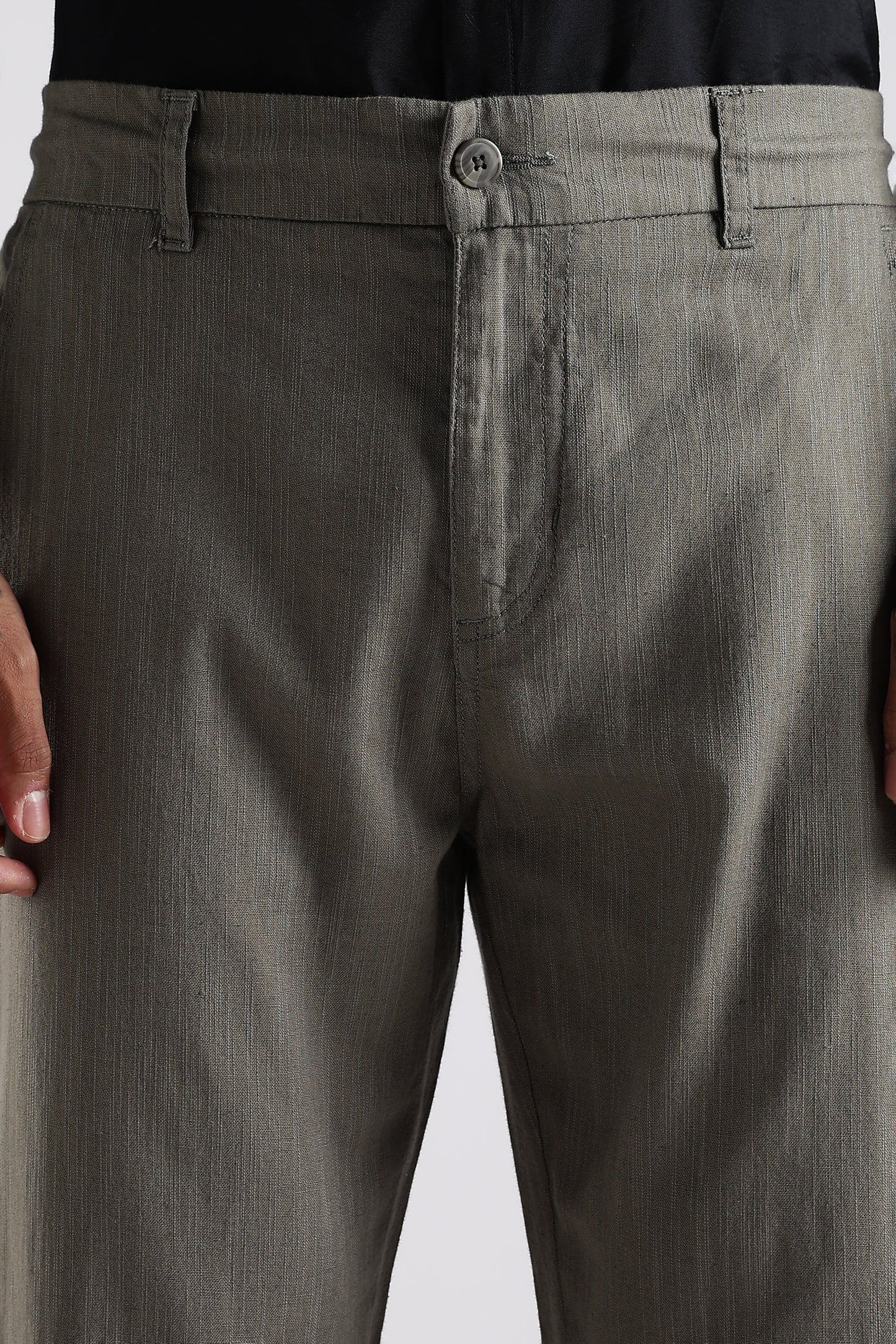 Regular Fit Linen Blend Charcoal Grey Trouser