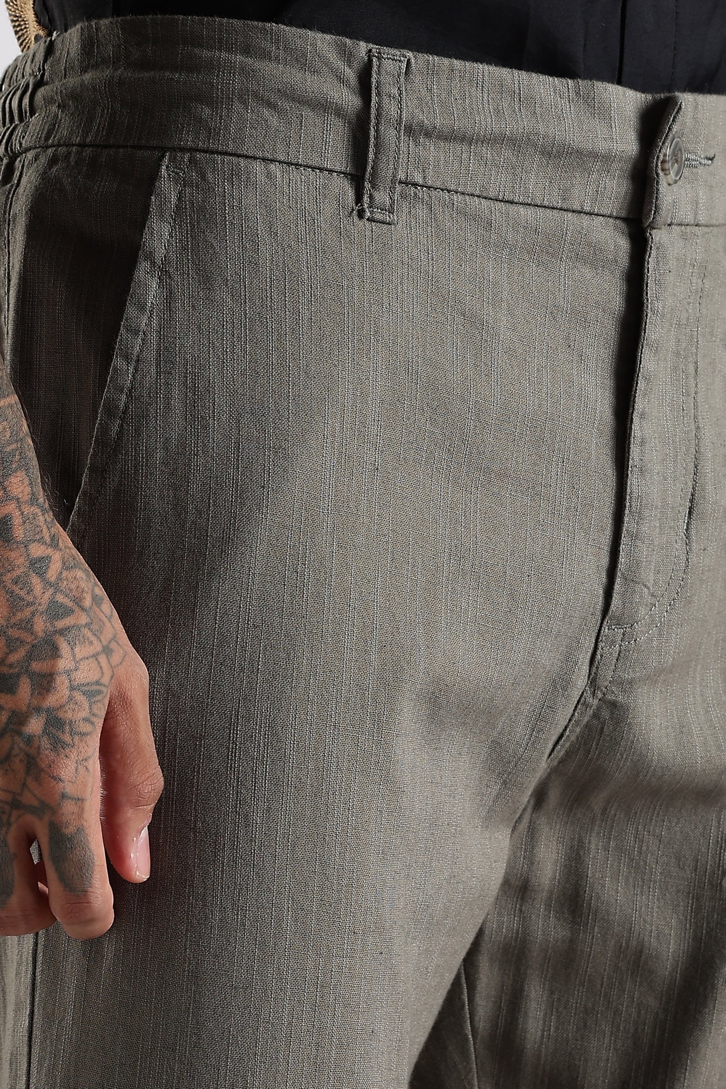 Regular Fit Linen Blend Charcoal Grey Trouser