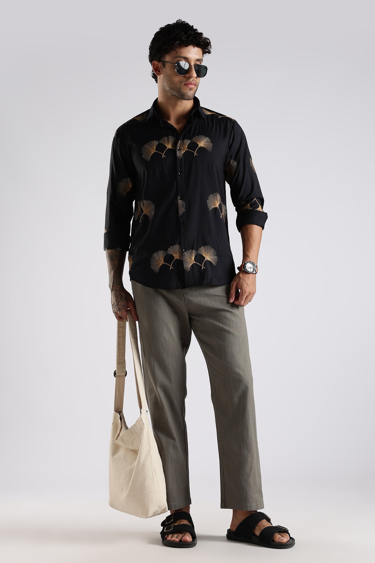 Regular Fit Linen Blend Charcoal Grey Trouser