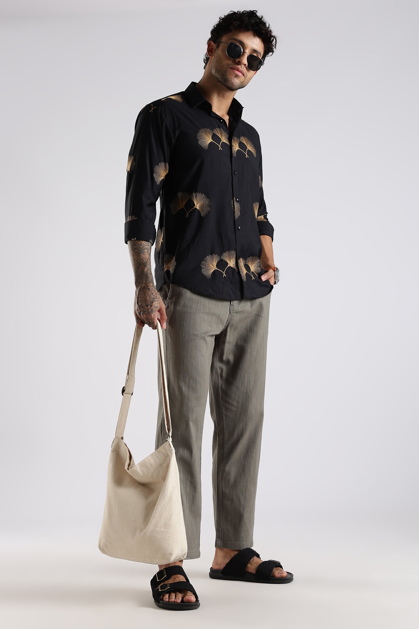 Regular Fit Linen Blend Charcoal Grey Trouser