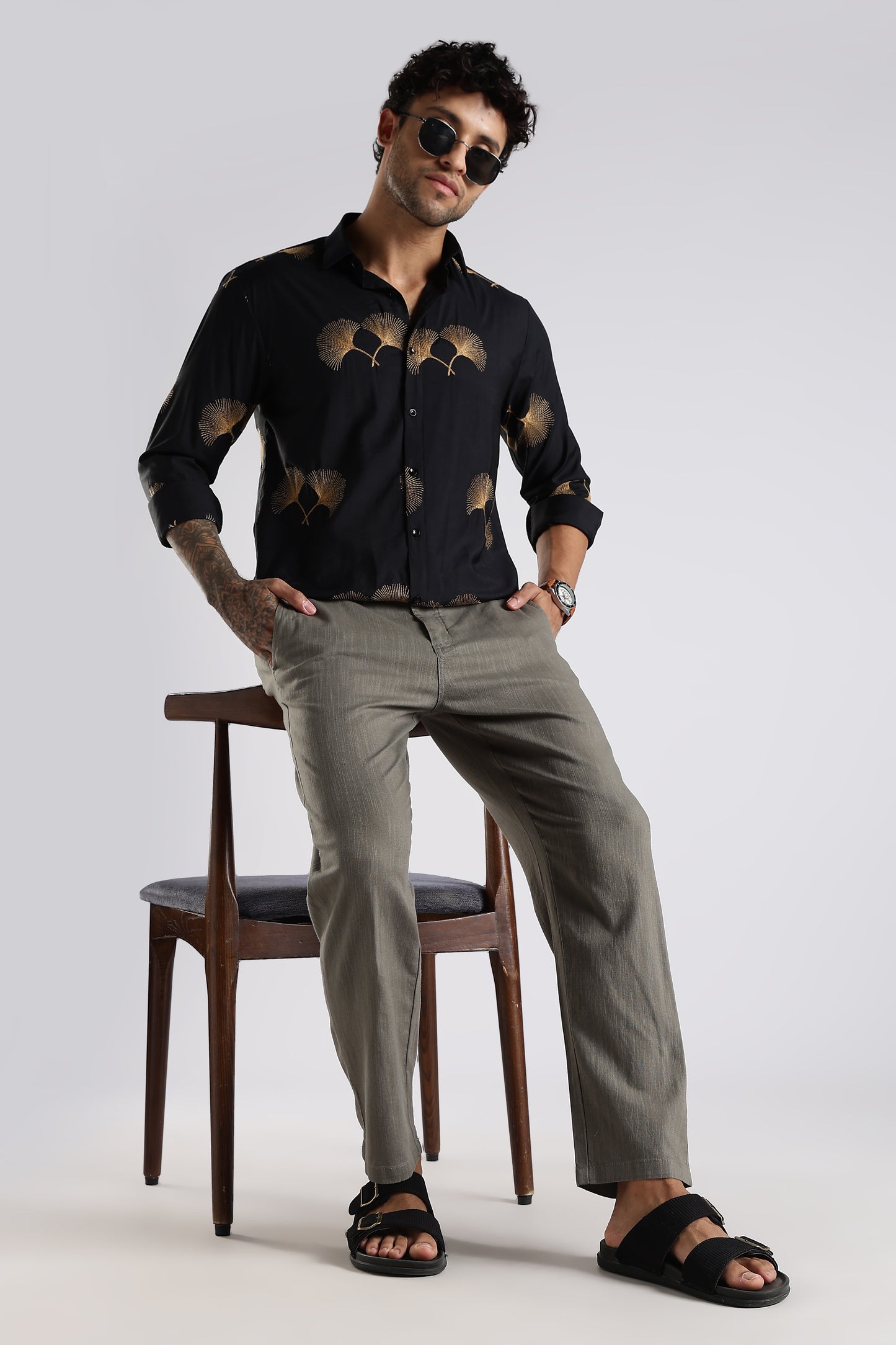 Regular Fit Linen Blend Charcoal Grey Trouser