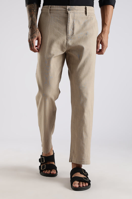 Regular Fit Linen Blend Light Beige Trouser