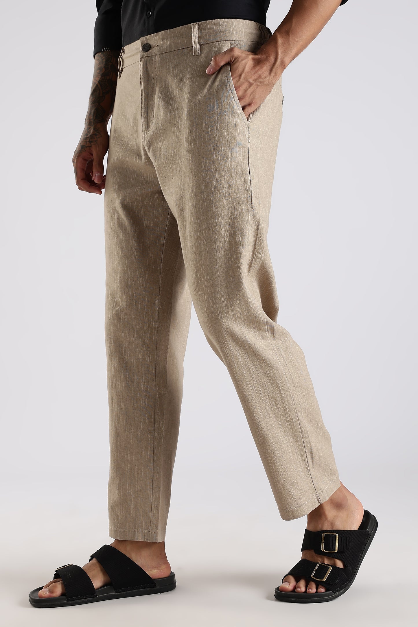 Regular Fit Linen Blend Light Beige Trouser