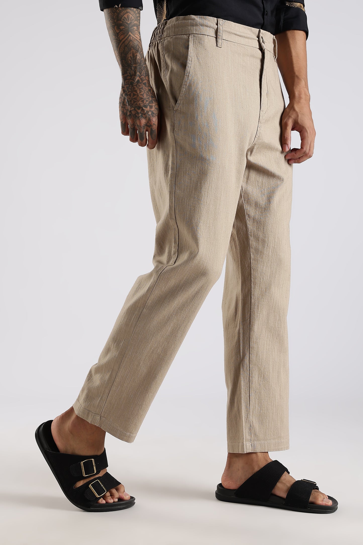 Regular Fit Linen Blend Light Beige Trouser
