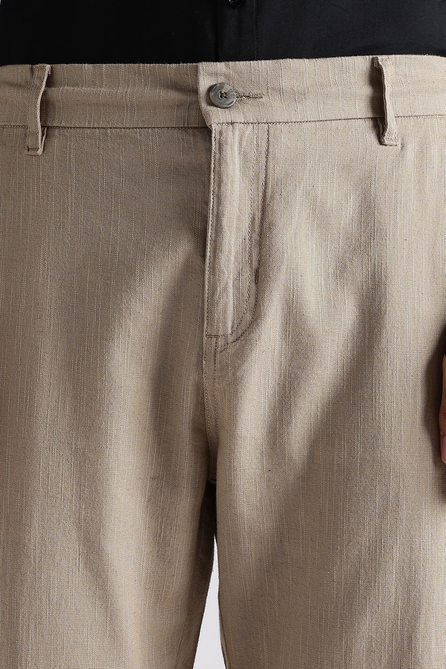 Regular Fit Linen Blend Light Beige Trouser