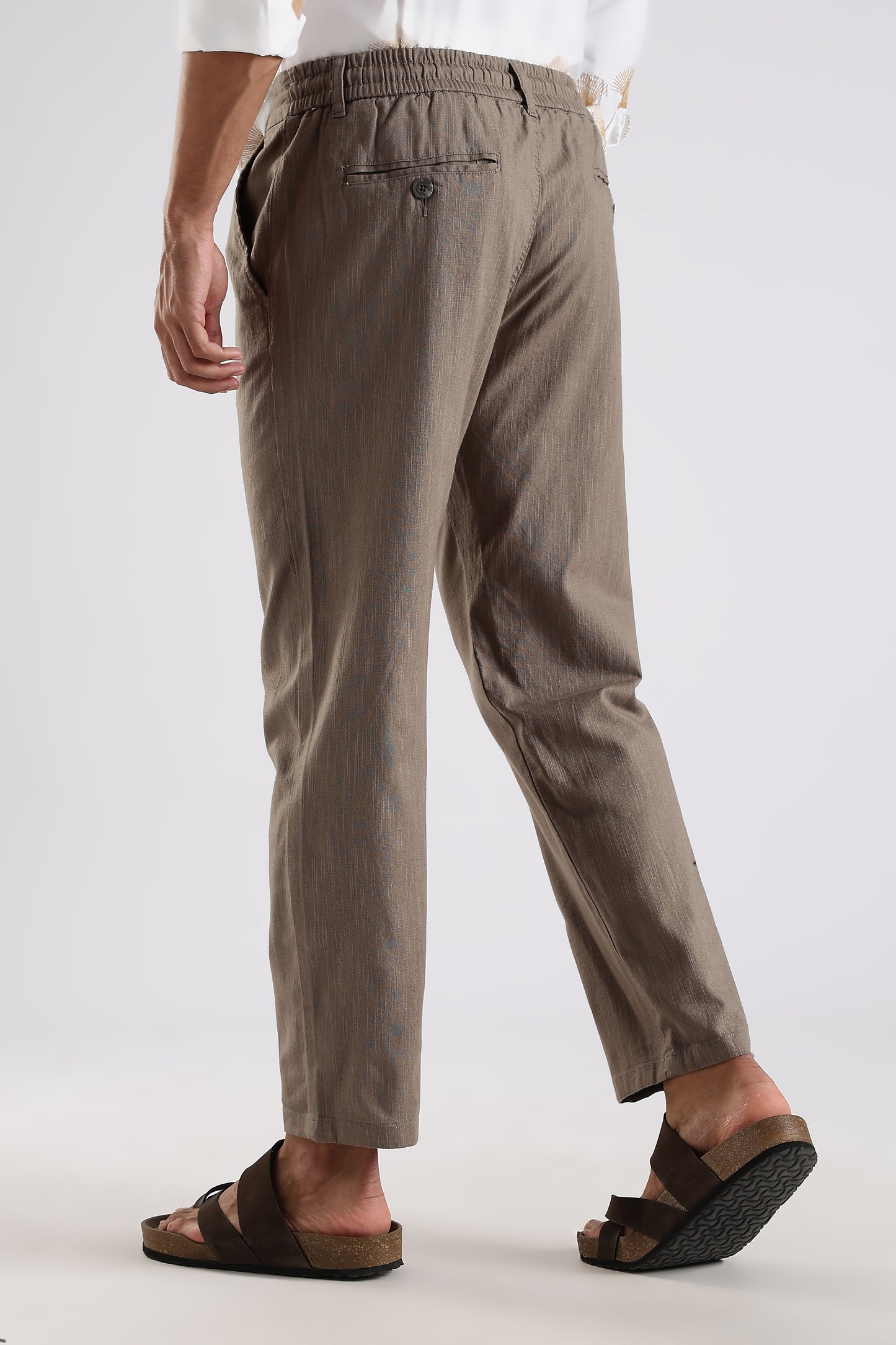 Regular Fit Linen Blend Coffee Brown Trouser