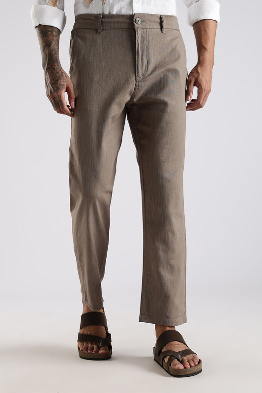 Regular Fit Linen Blend Coffee Brown Trouser