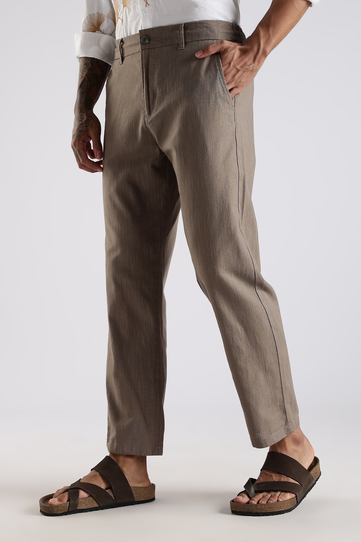 Regular Fit Linen Blend Coffee Brown Trouser