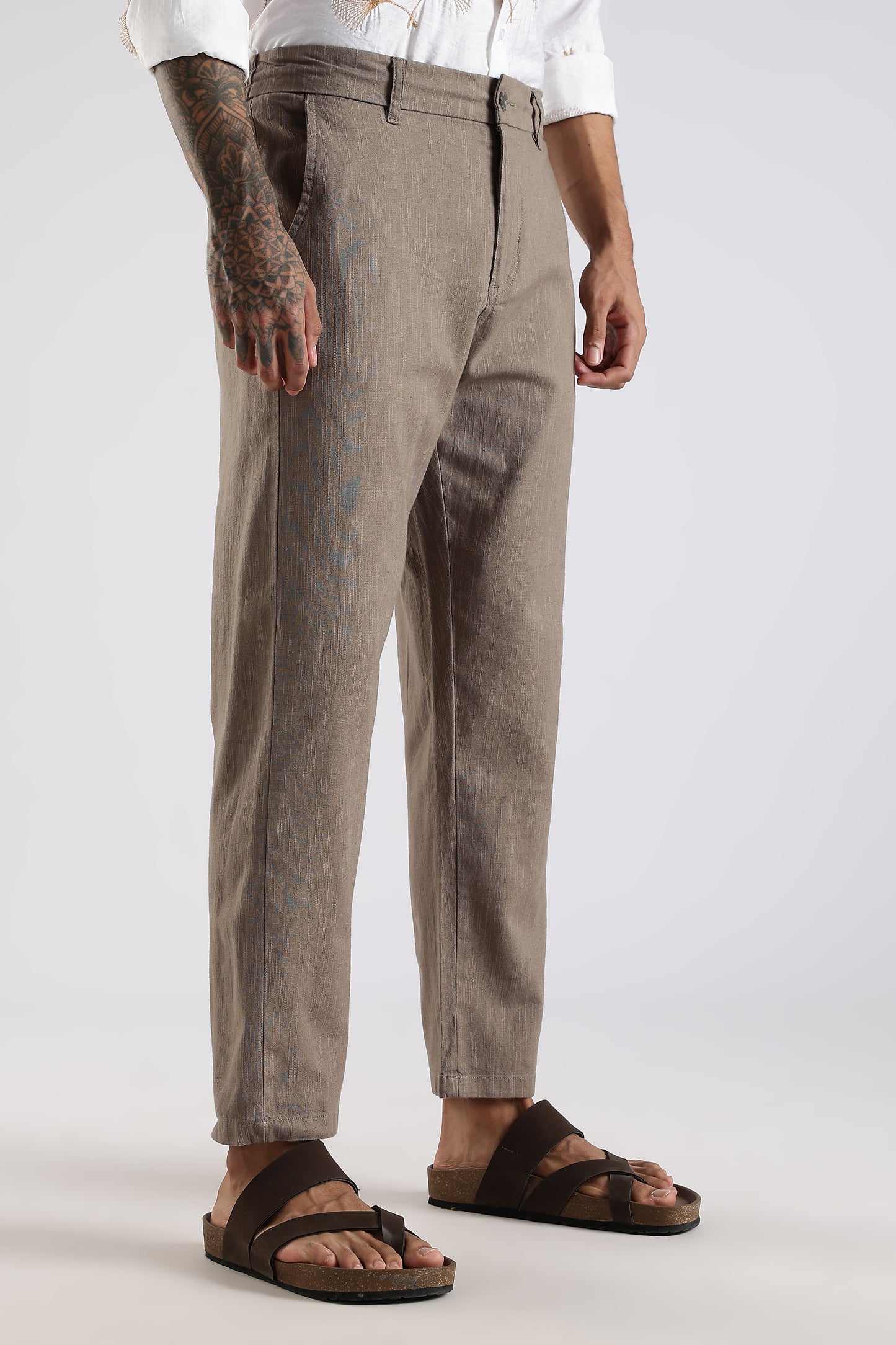 Regular Fit Linen Blend Coffee Brown Trouser
