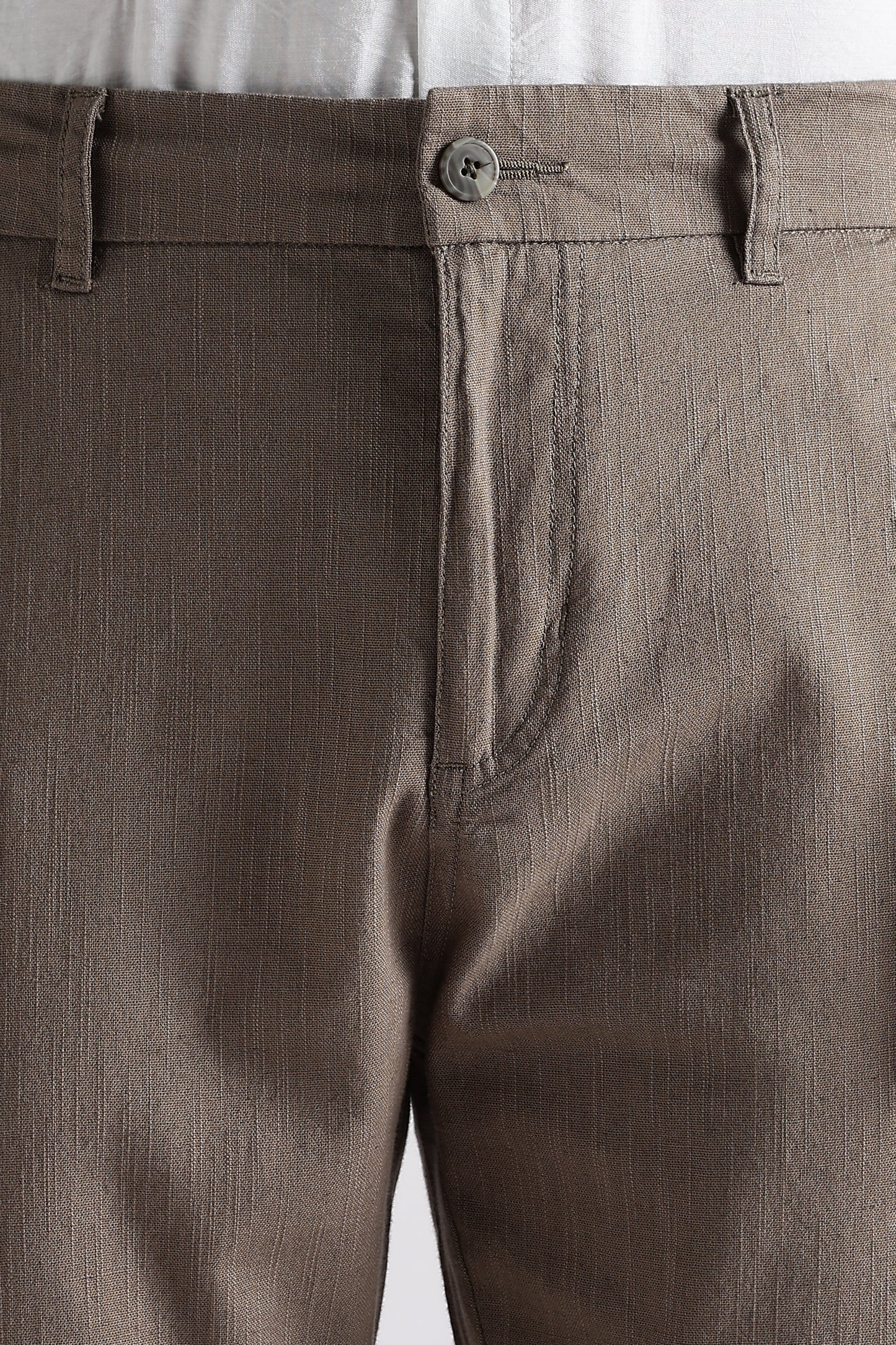 Regular Fit Linen Blend Coffee Brown Trouser