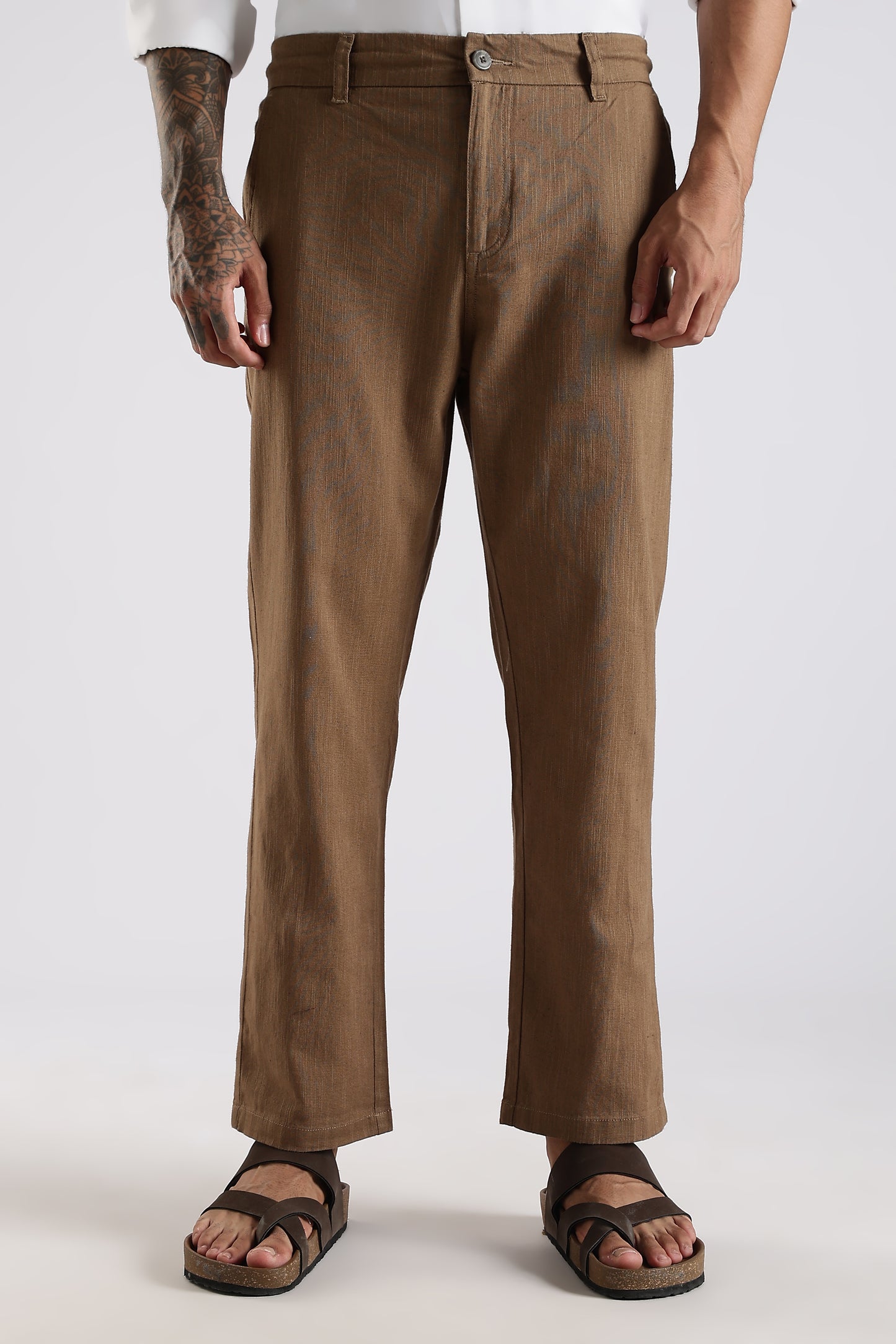 Regular Fit Linen Blend Camel Brown Trouser
