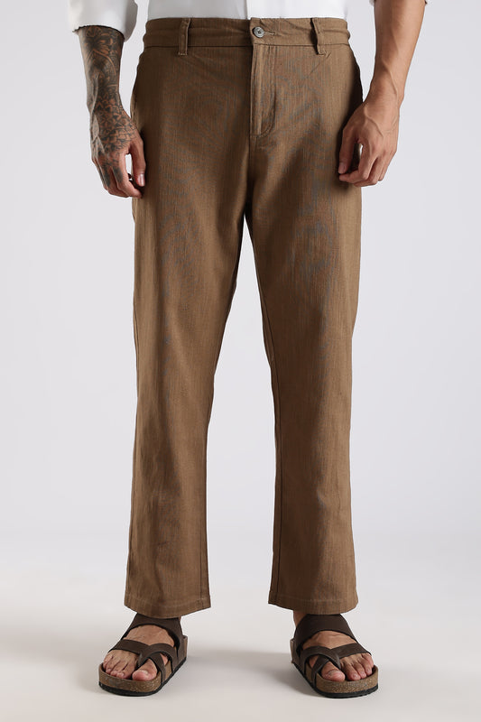 Regular Fit Linen Blend Camel Brown Trouser