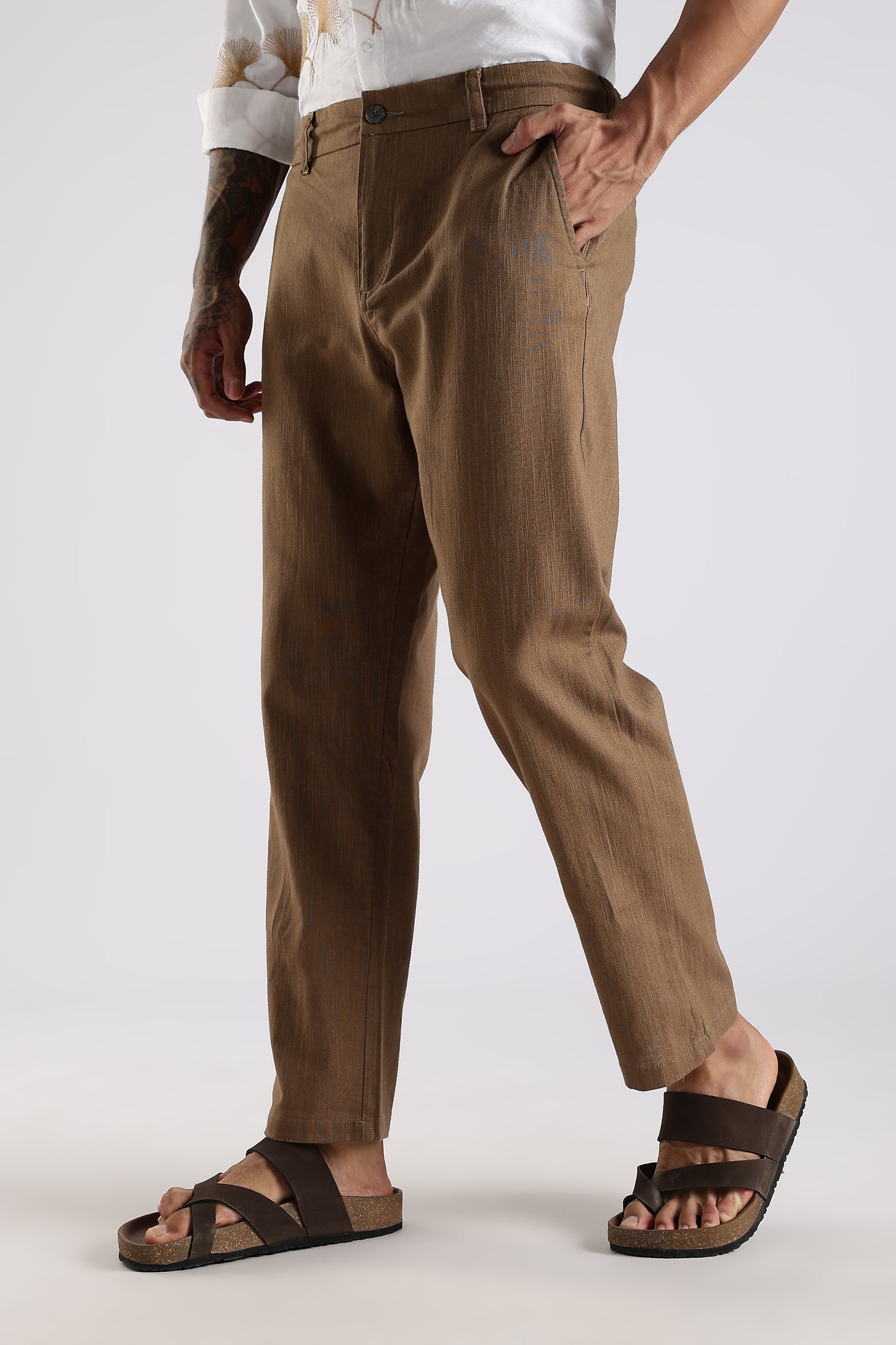 Regular Fit Dark Brown Linen Trouser