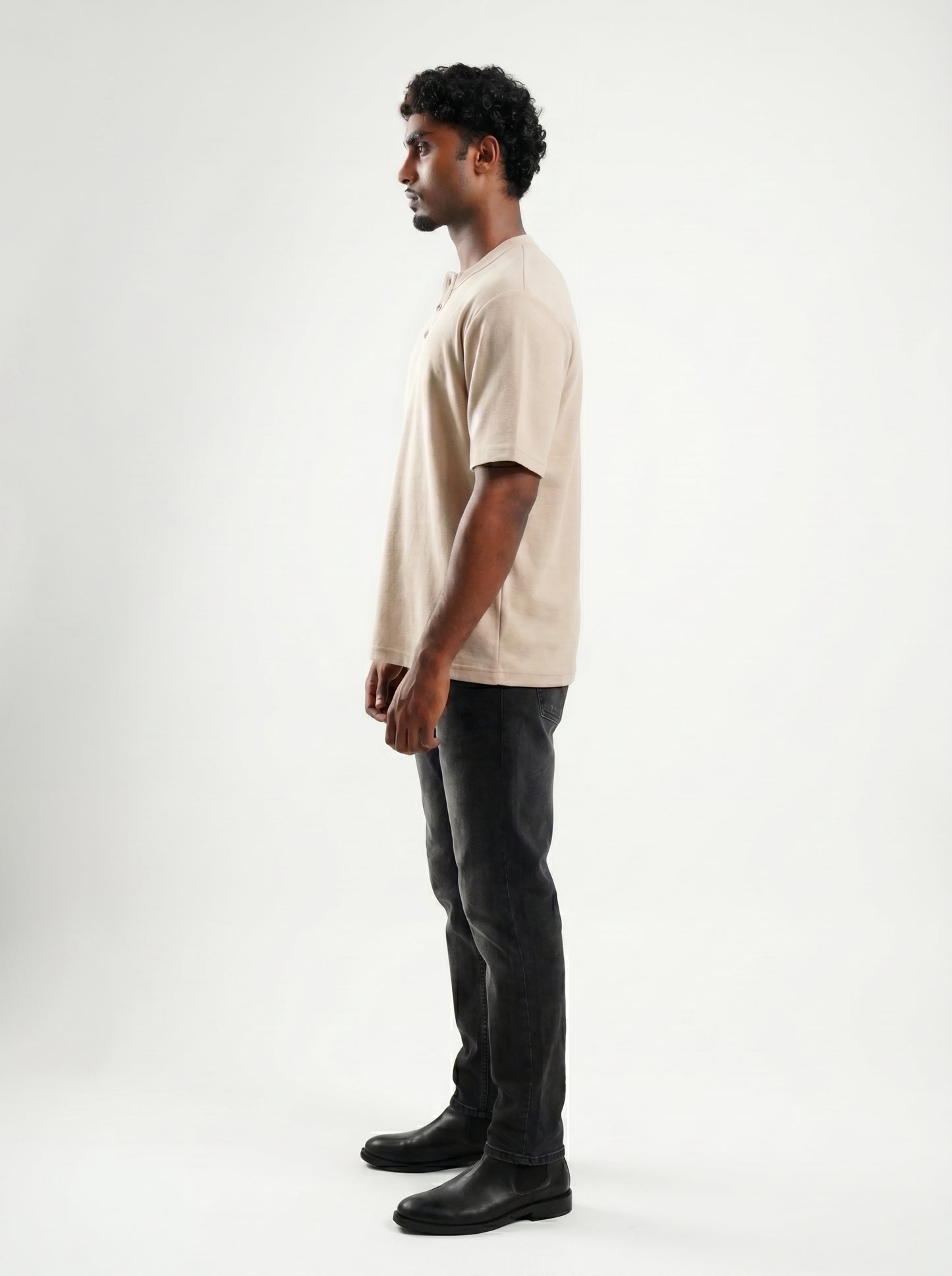 Henley Beige half  sleeve loose comfort fit Tee